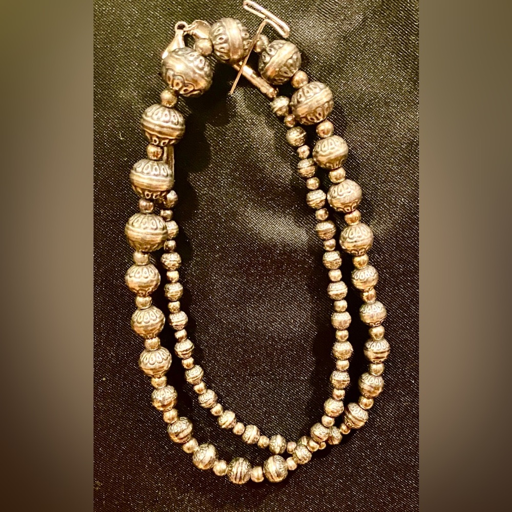 Vintage Carolyn Pollack Relios Embossed Sterling Bead Necklace